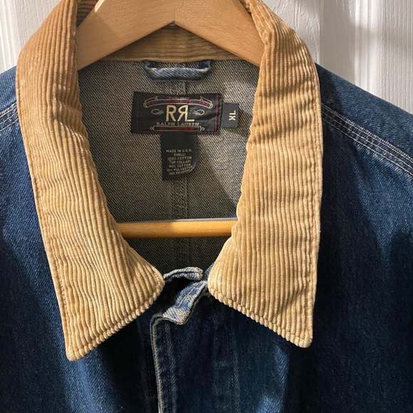 RRL by RALPH LAUREN Size XL Blue Taupe Cotton RARE Trucker Jacket - Picture 9 of 13